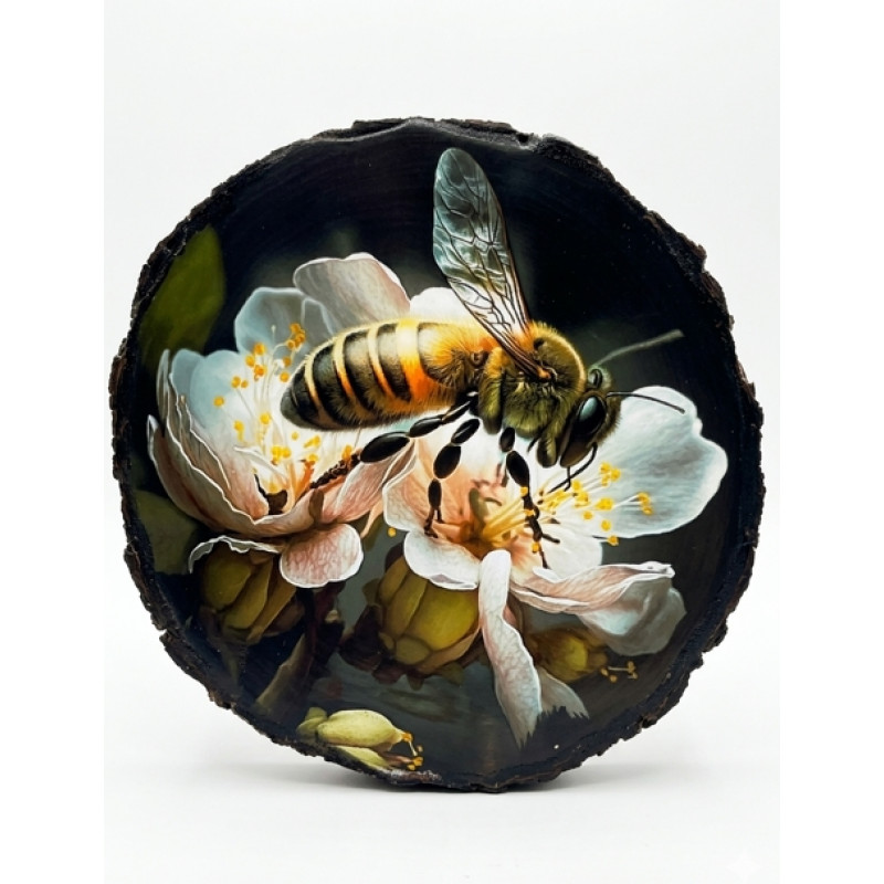 Фотокартина на натуральному дереві «Бджола на лаванді»