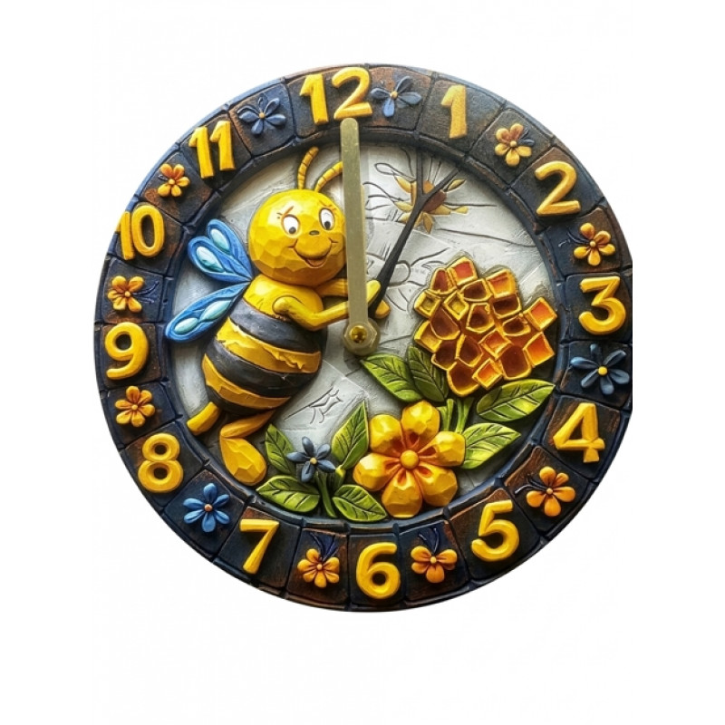 Годинник алюмінієвий «Бджола та стільник» (20,3 × 20,3 см)